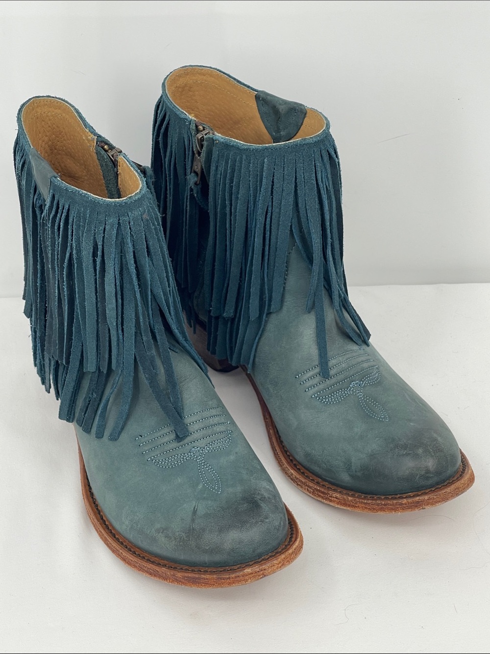 JOHNNY RINGO Fringe Western Ankle Boots in Teal - Women SIZE 8.5 B